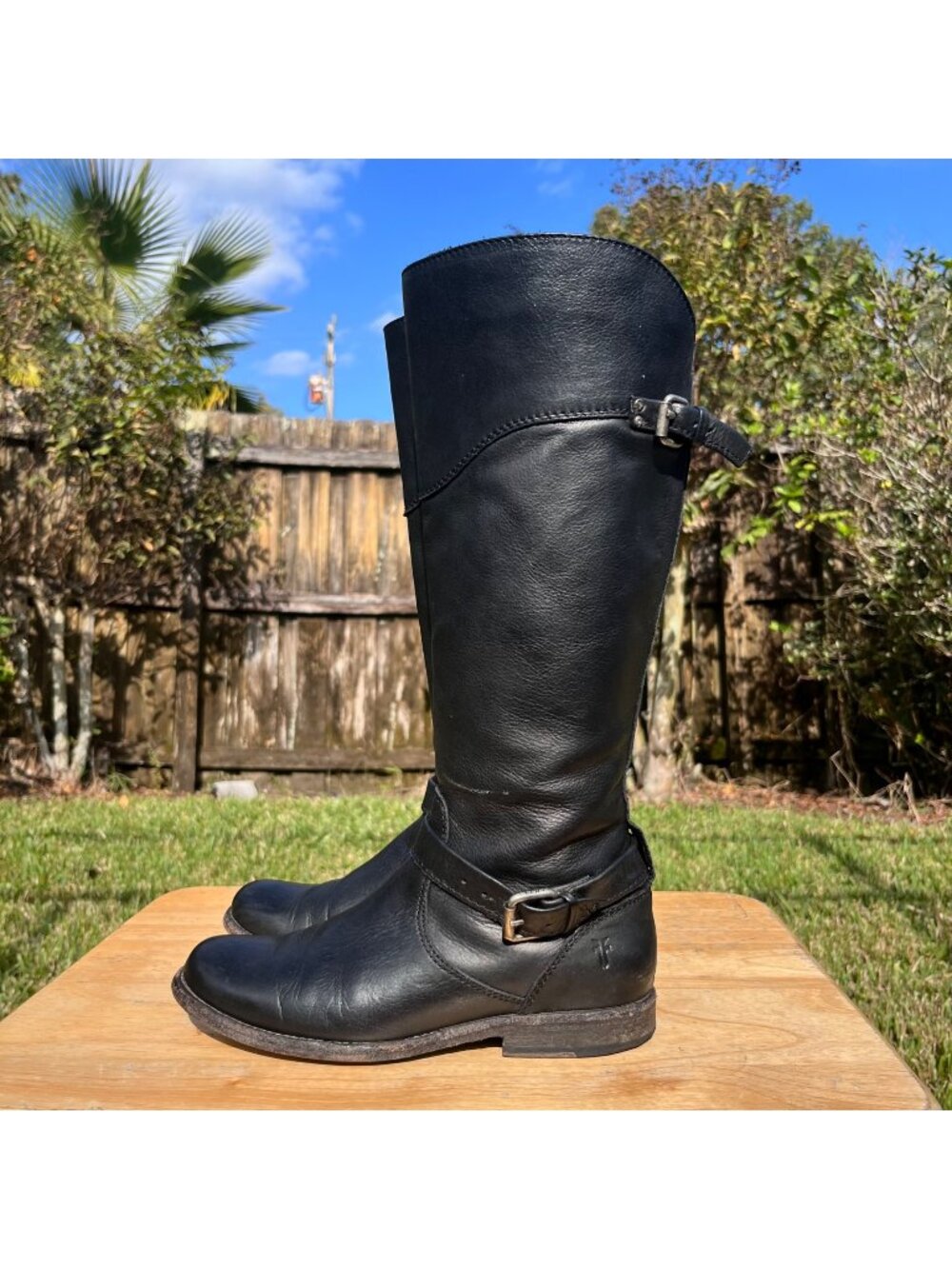 Frye 3476844 Phillip Black Leather Knee High Buckle Riding Boots Size 6.5 B
